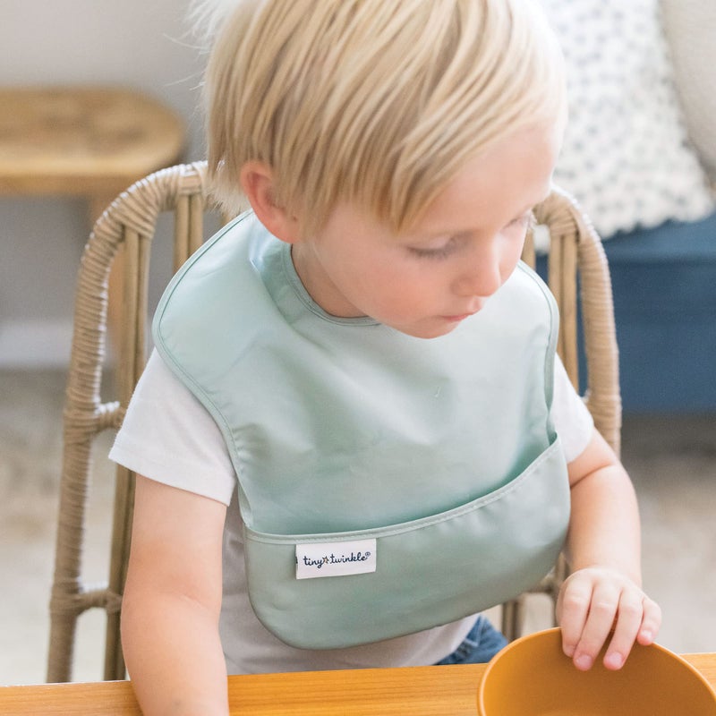Tiny Twinkle Mess Proof Baby Bibs for Eating - Waterproof, Wipeable Toddler Bibs with Pocket - Baby Food Bibs for Girls & Boys(3 Pack,Sage, Charcoal) - Image 3